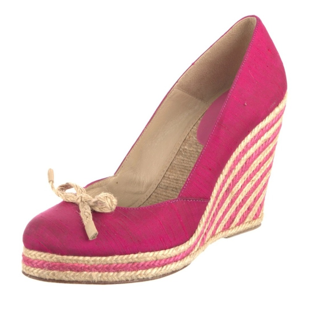 Kate Spade New York Pink Silk Espadrille Wedge Pumps Rope Bow Heels Womens 7 - Picture 1 of 9